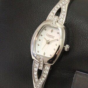 Ladies Tonneau Style Watch By Bulova Crystal Embedded End Links Silver Tone 16mm